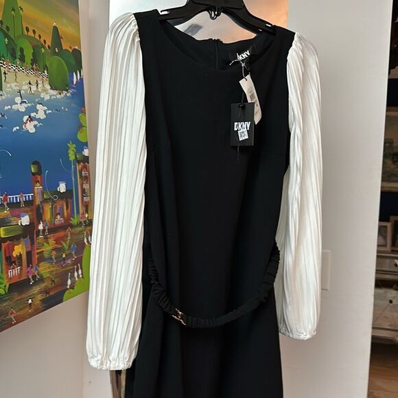 NWT DKNY Womens Black-Ivory Mixed Media Mini Casual Mini Dress - Picture 6 of 6
